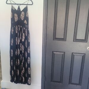 Fashion Nova Navy and Cream Maxi Dress